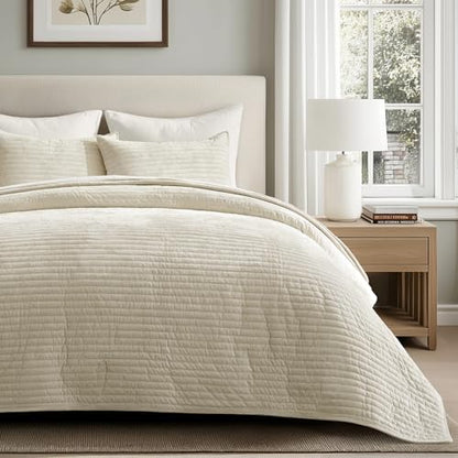 Stripe Channel Luxury Velvet Quilt Set Queen Size