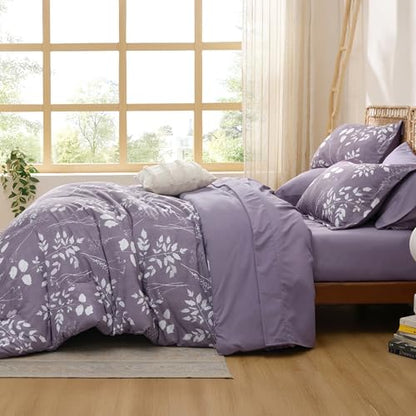 Floral Grayish Purple Comforter Set