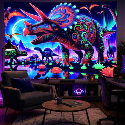 Blacklight Tapestry Dinosaur Dino Bedroom Decor 78 x 59 Inch