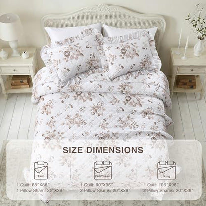 Khaki Ruffled Quilt Queen Size with 2 Pillow Shams