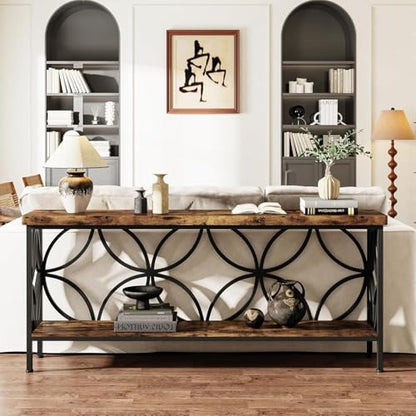 Sofa Table 70.9 Inch Industrial Behind Couch Table with Storage Shelves