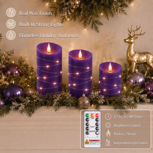 Purple Flameless Candles with String Lights