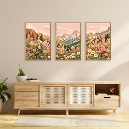 Large Abstract Colorful Mountain Framed Canvas Wall Art