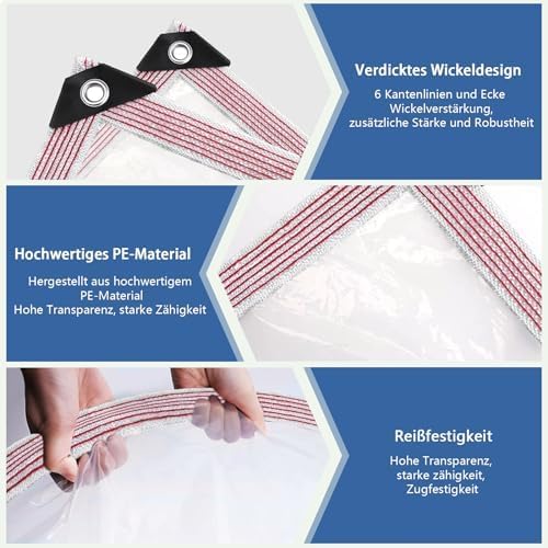 Clear Tarp Waterproof with Grommets 8x10ft-2Piece,Transparent Tarpaulin Large (Small),Heavy Duty PVC Vinyl Tarps Cover for Outdoor/Camping/Plant/Garden/Chicken Coop