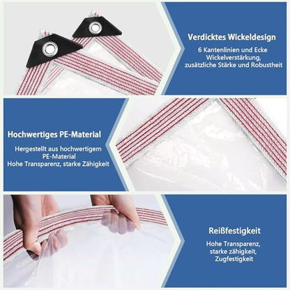 Clear Tarp Waterproof with Grommets 8x10ft-2Piece,Transparent Tarpaulin Large (Small),Heavy Duty PVC Vinyl Tarps Cover for Outdoor/Camping/Plant/Garden/Chicken Coop