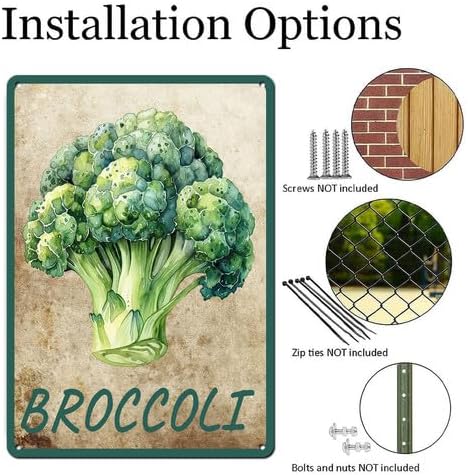 Vegetables Metal Sign Vintage Decor Broccoli Sign Farm Wall Decor Sturdy Rust Waterproof Aluminum Signs for Outdoor Yard Garden Easy to Install 5.5x8inch