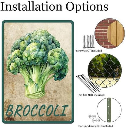 Vegetables Metal Sign Vintage Decor Broccoli Sign Farm Wall Decor Sturdy Rust Waterproof Aluminum Signs for Outdoor Yard Garden Easy to Install 5.5x8inch