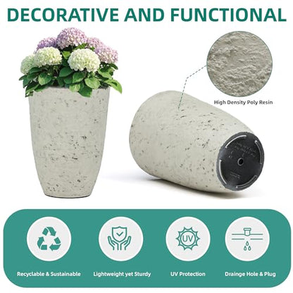 Autodaya 19.5" Resin Tall Planters for Outdoor Plants (2 Count)