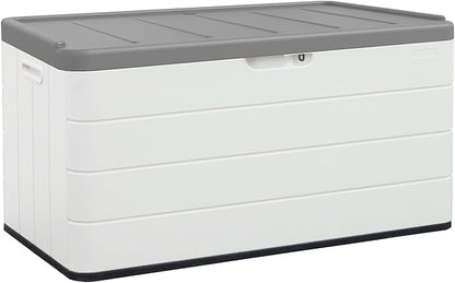 110 Gallon Outdoor Deck Box, Outside Storage Box Waterproof for Cushion Storage, Garden Tools, Lockable Outdoor Storage Bin, Light Beige