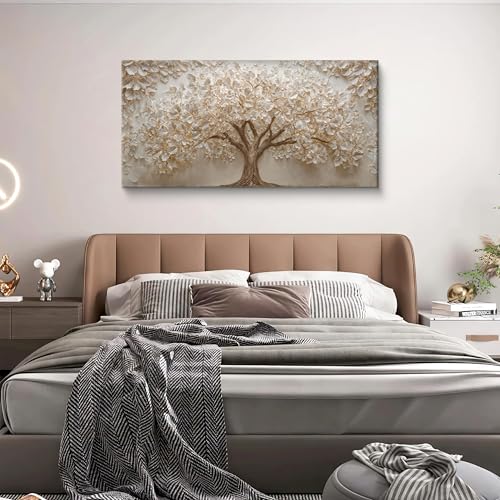 Modern White Wall Art Nature Tree Of Life Print Canvas Art Wall Decor For Living Room Nordic Style Painting Aesthetic Home Tree Pictures Decor Wall Pictures For Bedroom Studio Cafe 24 * 48 Inch