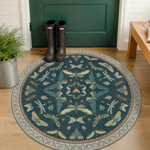 5ft Round Teal Boho Rug for Entryway (19.63 Sq Ft)