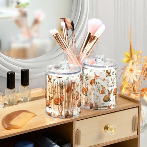 2 Pack Qtip Holder Organizer Dispenser Watercolor Woodland Animals Bathroom Storage Canister Cotton Ball Holder Container for Cotton Pads (2 Count)