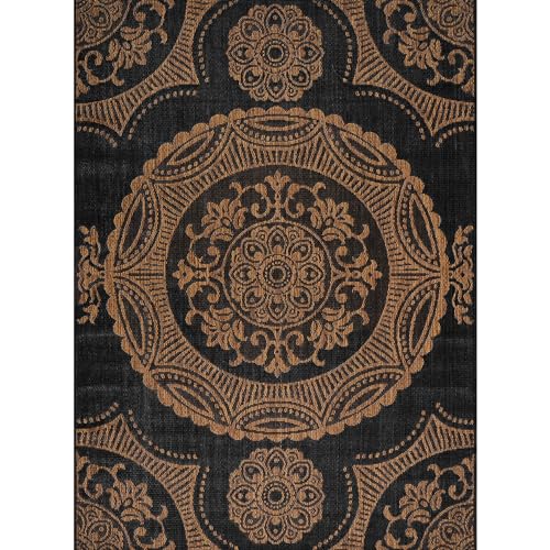 Medallion Outdoor Rug 5x7 Washable Outside Carpet for Indoor Patio Porch Waterproof Easy Cleaning Non Shedding Area Rugs Nut Brown 5 x 7