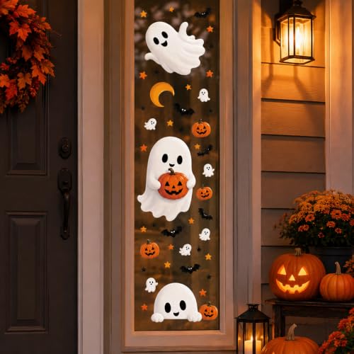 Halloween Window Clings Cute Ghost Pumpkin Bat Moon Window Decals Stickers for Halloween Party Supplies Home Glass Decorations