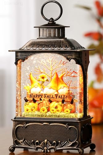 Fall Snow Globe Lantern Gnome Snow Globe Fall Decorations for Home Autumn Harvest Decor with Timer
