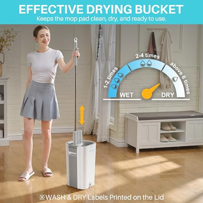 8L (2.1 Gal) Large Capacity Mop System with Extension Handle, Perfect for Household and Commercial Floor, Window, and Wall Cleaning - Includes 3 Washable Microfiber Pads for Wet and Dry Use
