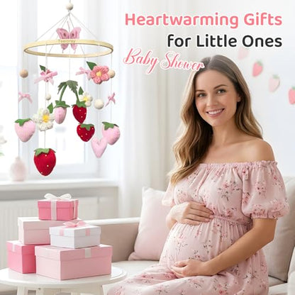 Strawberry Baby Crib Mobile for Girls Pink Bow Nursery Decor