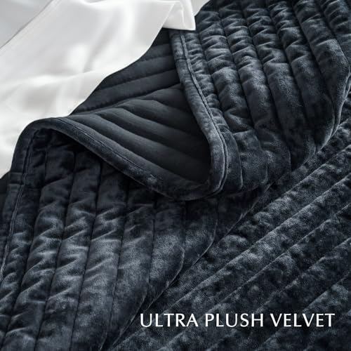 Stripe Channel Luxury Velvet Quilt Set King Size