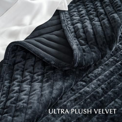 Stripe Channel Luxury Velvet Quilt Set King Size