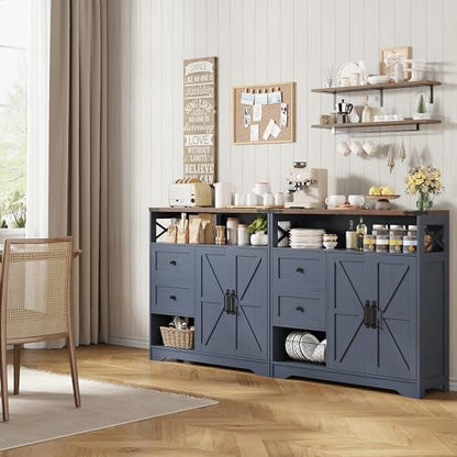 Farmhouse Buffet Sideboard Cabinet with 2 Drawers and Open Shelf