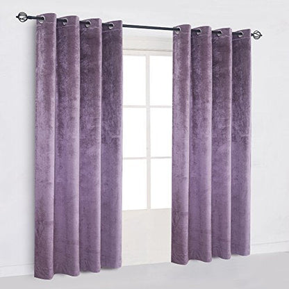 Super Soft Luxury Velvet Lavender Flannel Blackout Curtains Panel Drapes Grommet 52Wx108L inch Purplish Pink