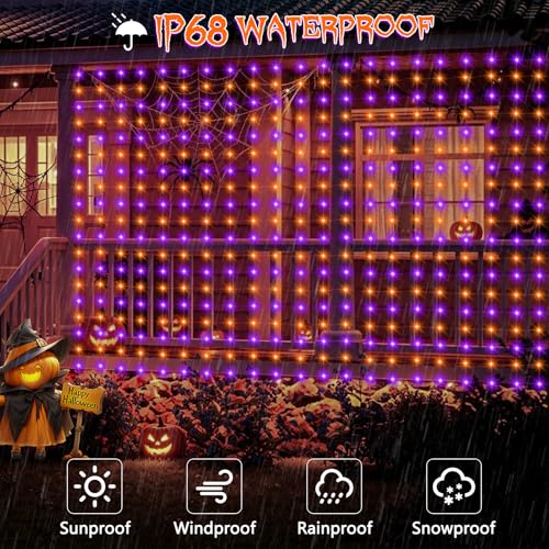 Halloween Curtain Lights Battery Operated 9.8 x 9.8Ft (300 Count)