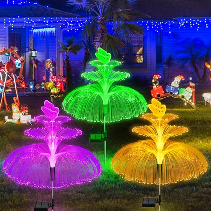 Solar Garden Lights 3 Pack New Upgraded Solar Lights Outdoor Waterproof 3 Layers 7 Color Changing Jellyfish Butterfly Decorations for Garden Yard Gifts for Women (3 Count)