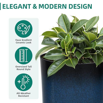Autodaya 24" Large Tall Outdoor Planters Set of 2 (2 Count)