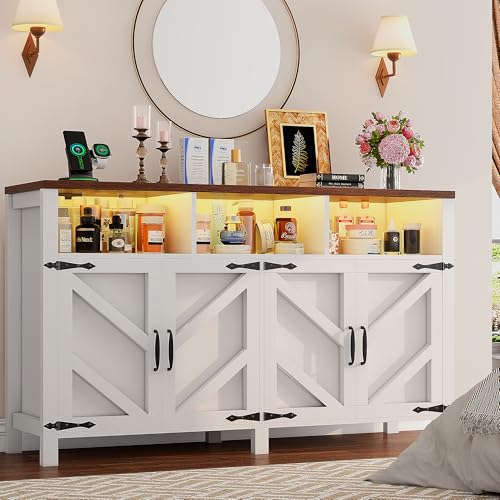 Buffet Sideboard with Storage with Power Outlets & LED Light