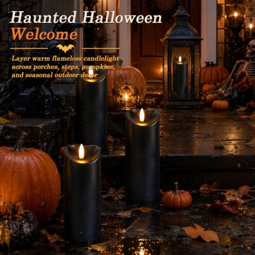 Halloween Black Waterproof LED Candles with Remote Timer