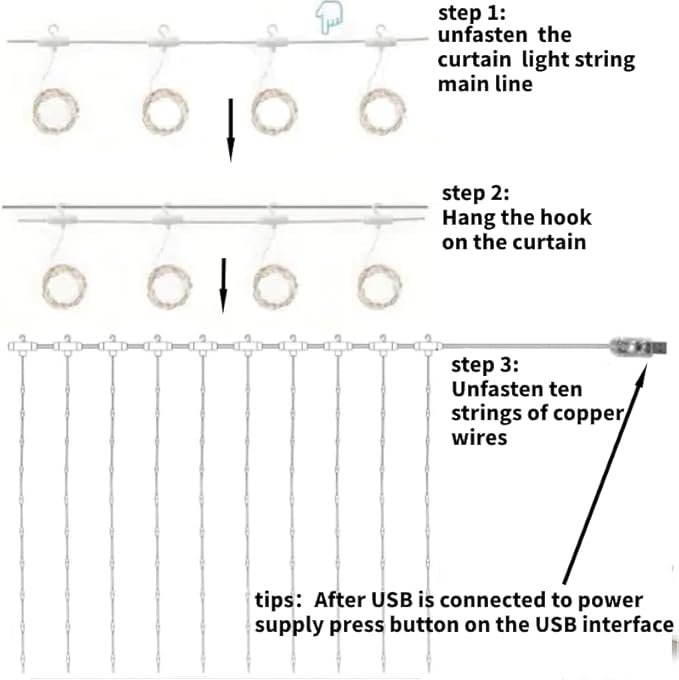 Honche 300Led Cuttable Curtain String Lights 10x10ft