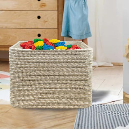 Cotton Rope Woven Basket with Handles for Shelves