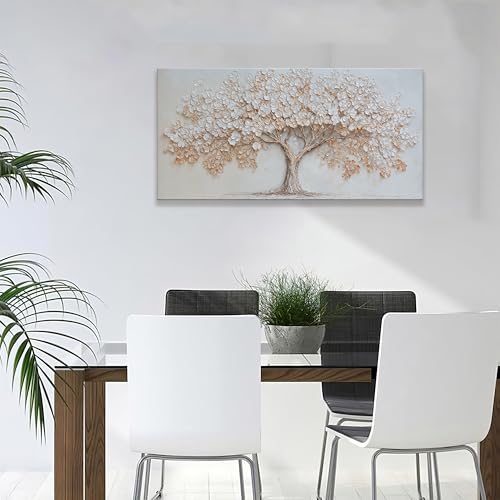 Large Canvas Wall Art Decor Beige Textured Tree of Life Canvas Art Wall Decor For Living Room Modern Decor Nature Botanical Tree Canvas Prints Artwork For Walls Bedroom Home Office Decor 24×48 Inch