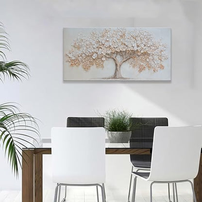 Large Canvas Wall Art Decor Beige Textured Tree of Life Canvas Art Wall Decor For Living Room Modern Decor Nature Botanical Tree Canvas Prints Artwork For Walls Bedroom Home Office Decor 24×48 Inch