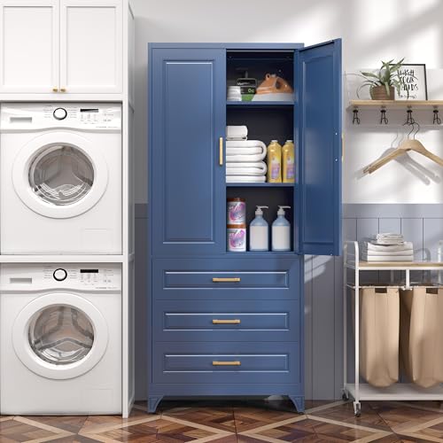 75" Metal Storage Cabinet with Doors and 2 Adjustable Shelves
