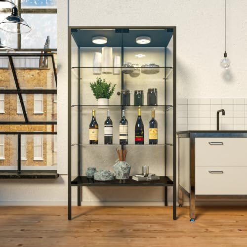 Iron Frame Glass Display Cabinet with LED