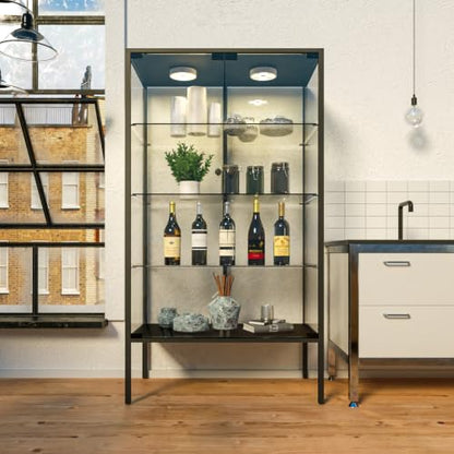 Iron Frame Glass Display Cabinet with LED
