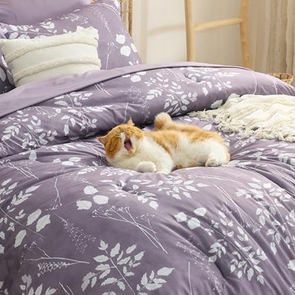 Floral Grayish Purple Comforter Set