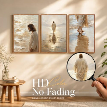 KAlRNE Jesus Walking on Water Religious Christian Wall art Set (3 Count)