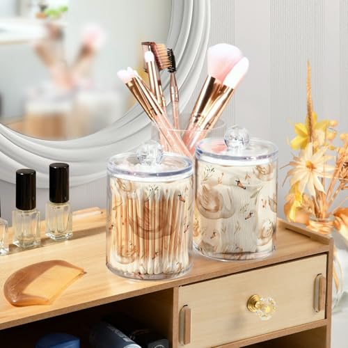 2 Pack Qtip Holder Organizer Dispenser Swans and Grass Bathroom Storage Canister Cotton Ball Holder Container for Cotton Pads (2 Count)