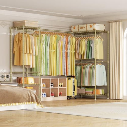 E10L L Shaped Clothes Rack for Corner（With Expandable Hanger Rod）Heavy Duty Freestanding Clothing Racks for Hanging Clothes