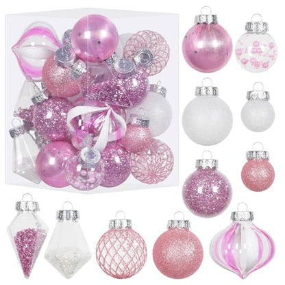 34PCS Pink White Christmas Ball Ornaments Set for Tree Decor (34 Count)