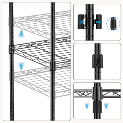 1250 lbs 5 Tier Shelf Metal Storage Shelves Wire Rack Closet Organizers with Wheel for Garage Kitchen Bathroom Laundry Black 13.7" D x 23.6" W x 62.4" H (5 Count)