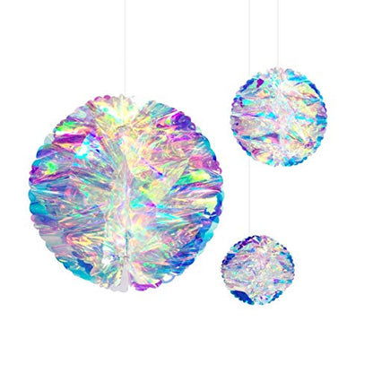 Hanging Decorations Iridescent Honeycomb Ball Foil Ceiling Hanging Ornaments for Bridal Shower Wedding Birthday Frozen Theme Party Fairy Princess Rainbow Show Decoration