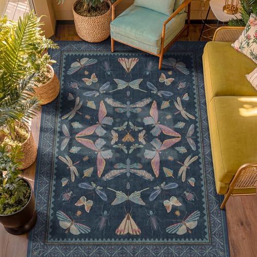 5x7 Navy Blue Boho Rugs for Living Room (35 Sq Ft)