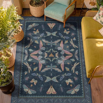 5x7 Navy Blue Boho Rugs for Living Room (35 Sq Ft)