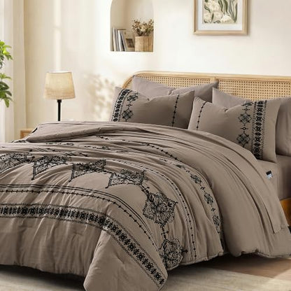 Full Size Comforter Set Embroidery Floral 7 Pieces Bed in a Bag