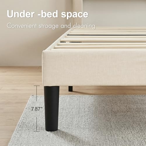 Queen Size Bed Frame with Fabric Upholstered Headboard