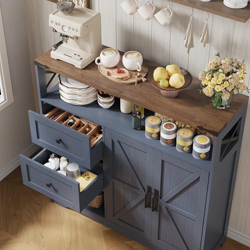 Farmhouse Buffet Sideboard Cabinet with 2 Drawers and Open Shelf