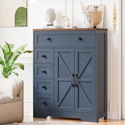 Farmhouse Storage Cabinet with 2 Doors and 5 Drawers